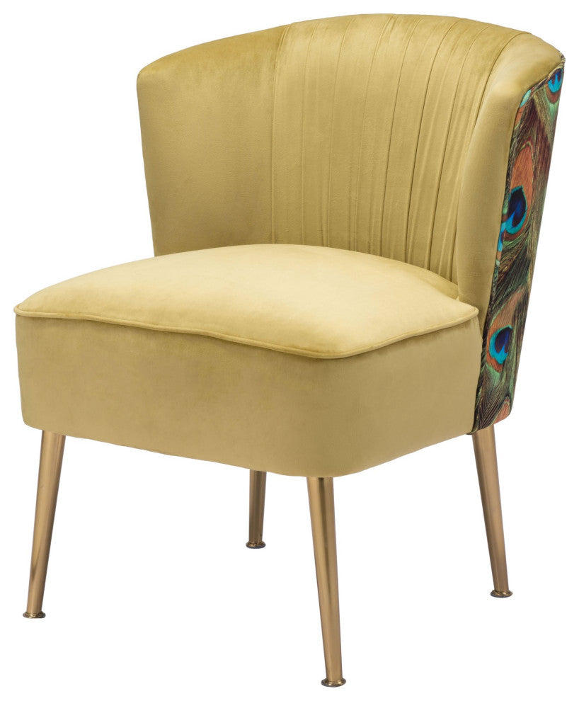 Accent Chair, Steel, Fabric, Green, Gold, Living Lounge Cafe Lobby Hospitality