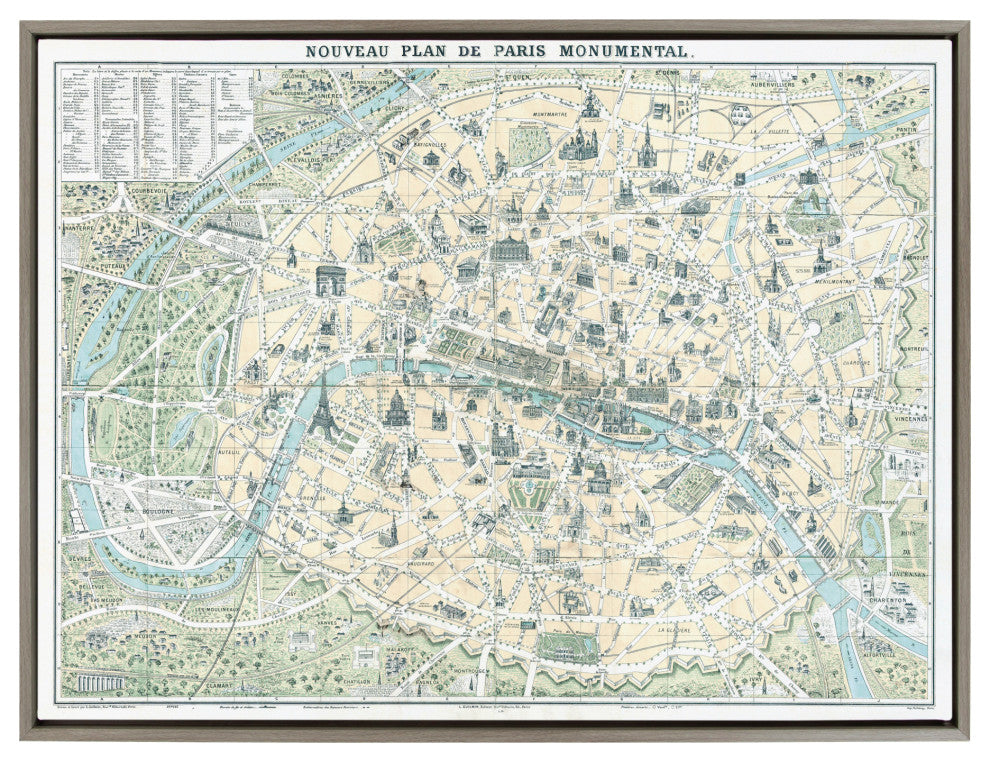 Sylvie Paris Monumental Map Canvas by Corinna Buchholz of Piddix, Gray 28x38