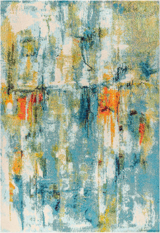 Contemporary POP Modern Abstract Area Rug, Blue/Cream, 5x8