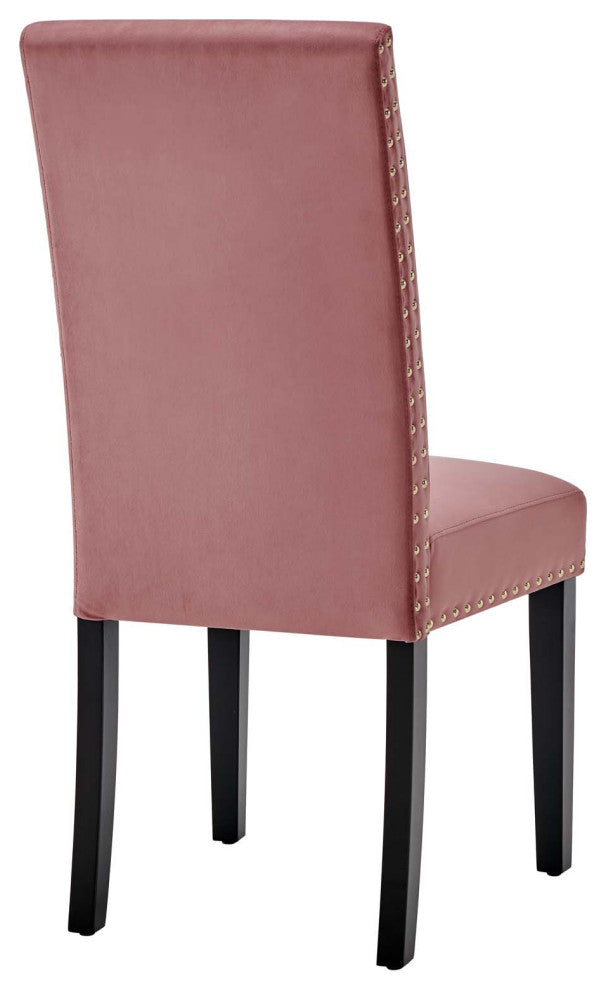 Side Dining Chair, Set of 2, Velvet, Wood, Pink, Modern, Cafe Bistro Restaurant