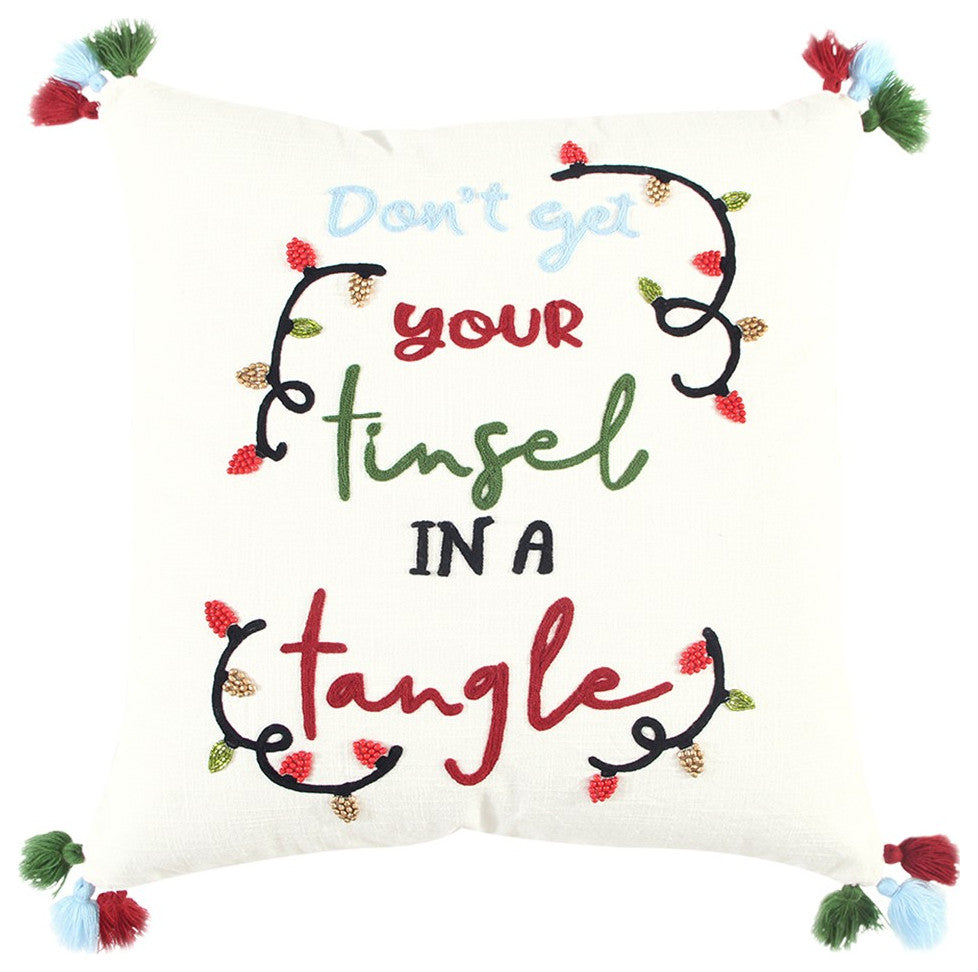 Ivory Tinsel In A Tangle Dimensional Throw Pillow