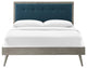 Platform Bed Frame, Queen Size, Fabric, Wood, Gray Navy Blue, Modern