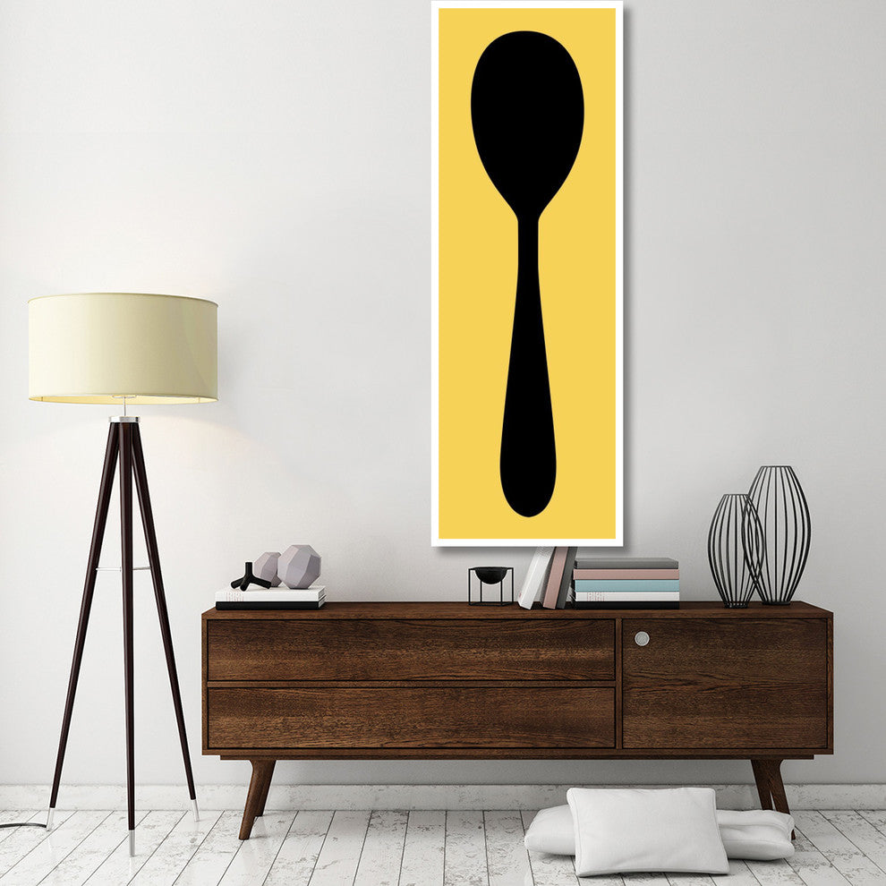 "Mealtime: Black on Yellow - Spoon" Digital Paper Print by BG.Studio, 26"x74"