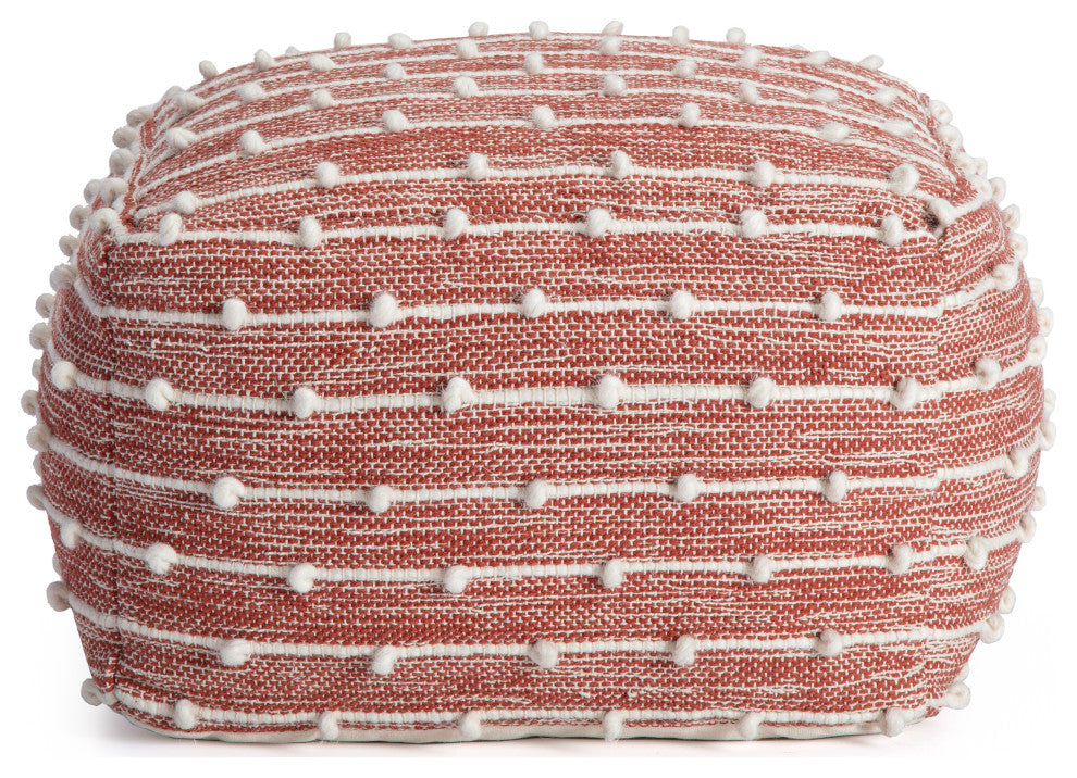 Surin 22" x 22" x 16" Red and Ivory Pouf