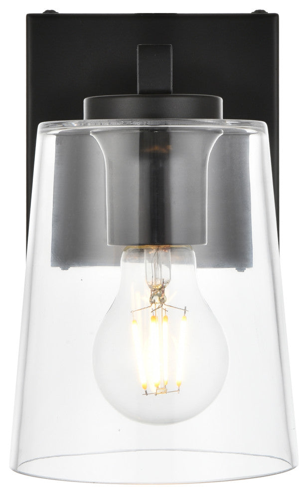 1 Light Black And Clear Bath Sconce