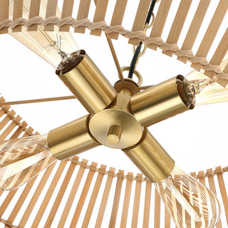 22" W 4 Light Bohemian Bamboo Chandelier With Brass Canopy