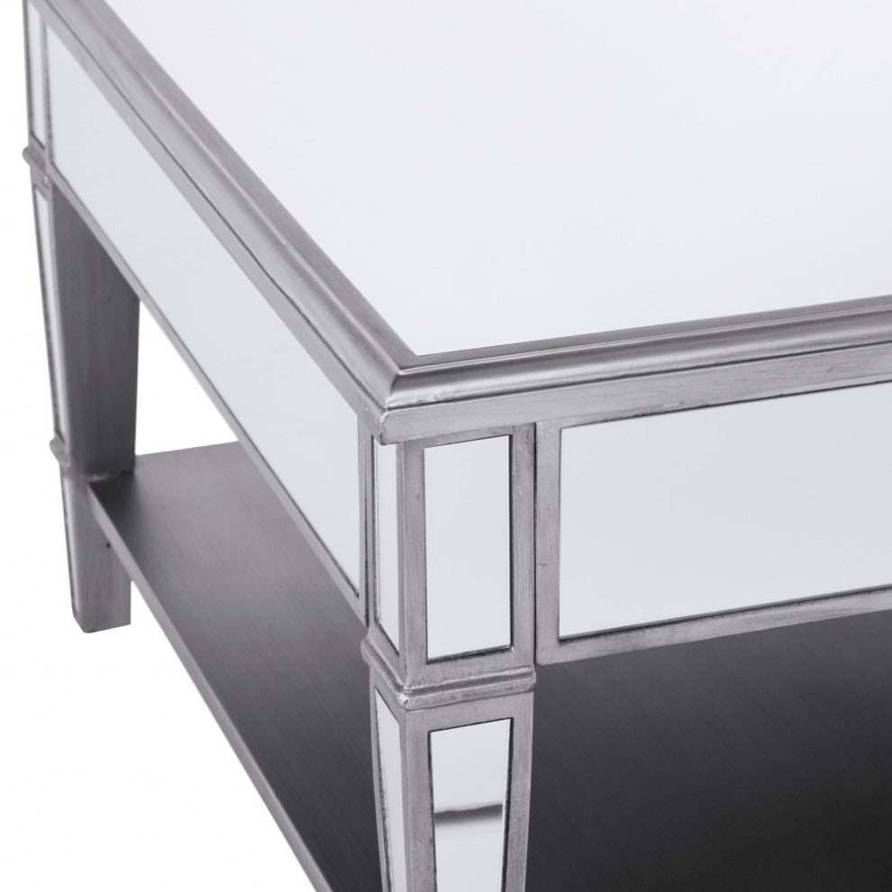 29" Silver Mirrored Glass Square Coffee Table