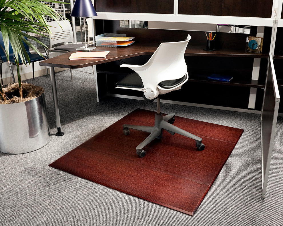 Rustin Bamboo Tri-Fold Chair Mat, Dark Cherry, No Lip, 60"x47"