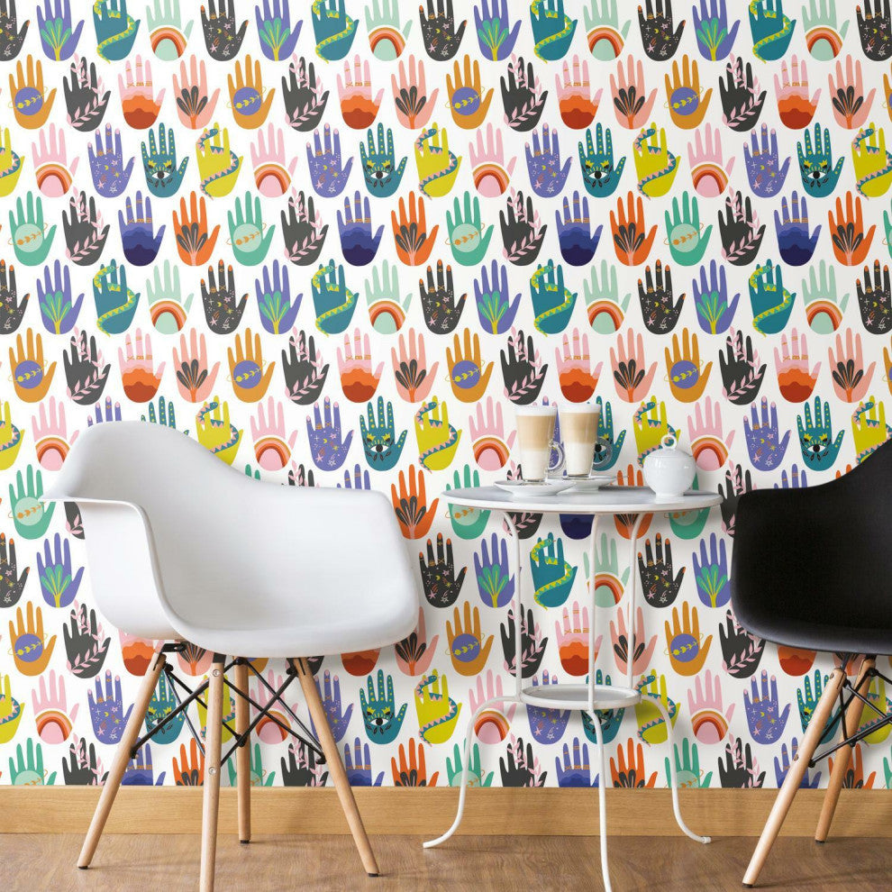 White & Purple Hamsa Peel & Stick Wallpaper