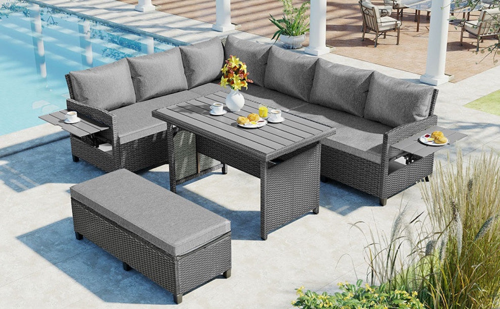 5-Piece Outdoor Wicker Patio Sofa Set, Grey