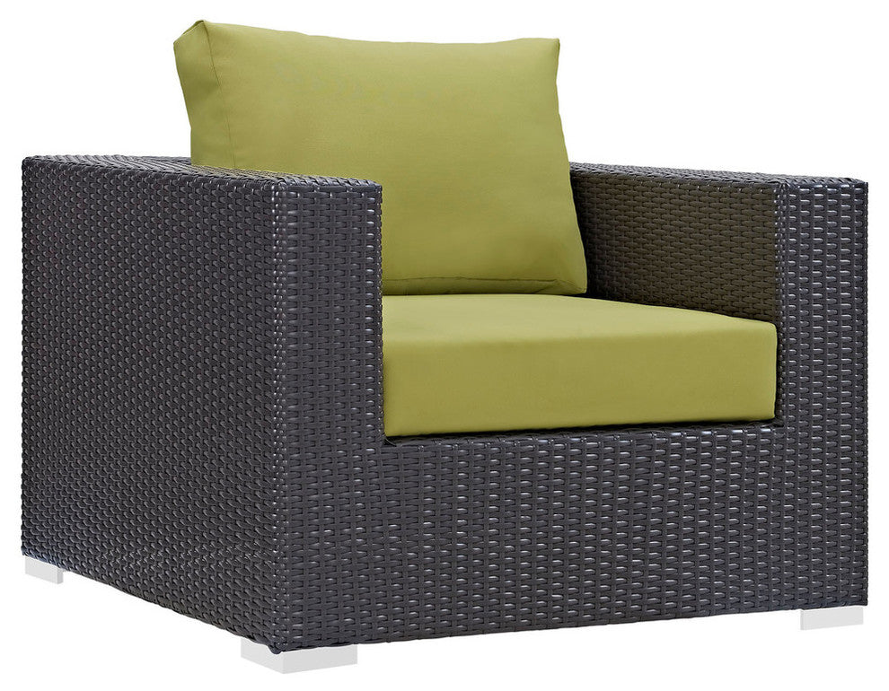 Modern Contemporary Outdoor Patio Sectional Set, Peridot, Synthetic Rattan