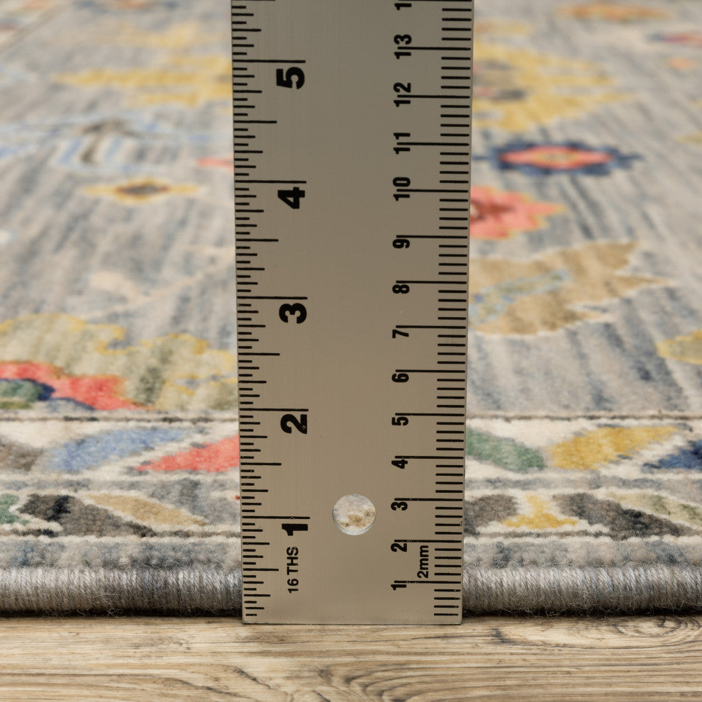 Leoness Vintage Traditional Gray/ Multi Area Rug, 6'7" x 9'6"