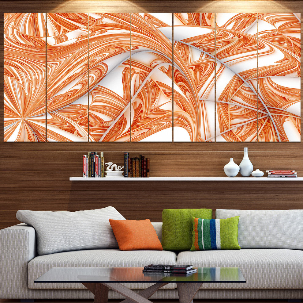 Brown Winter Fractal Pattern, Abstract Art on Canvas, 83"x32", 7 Panels