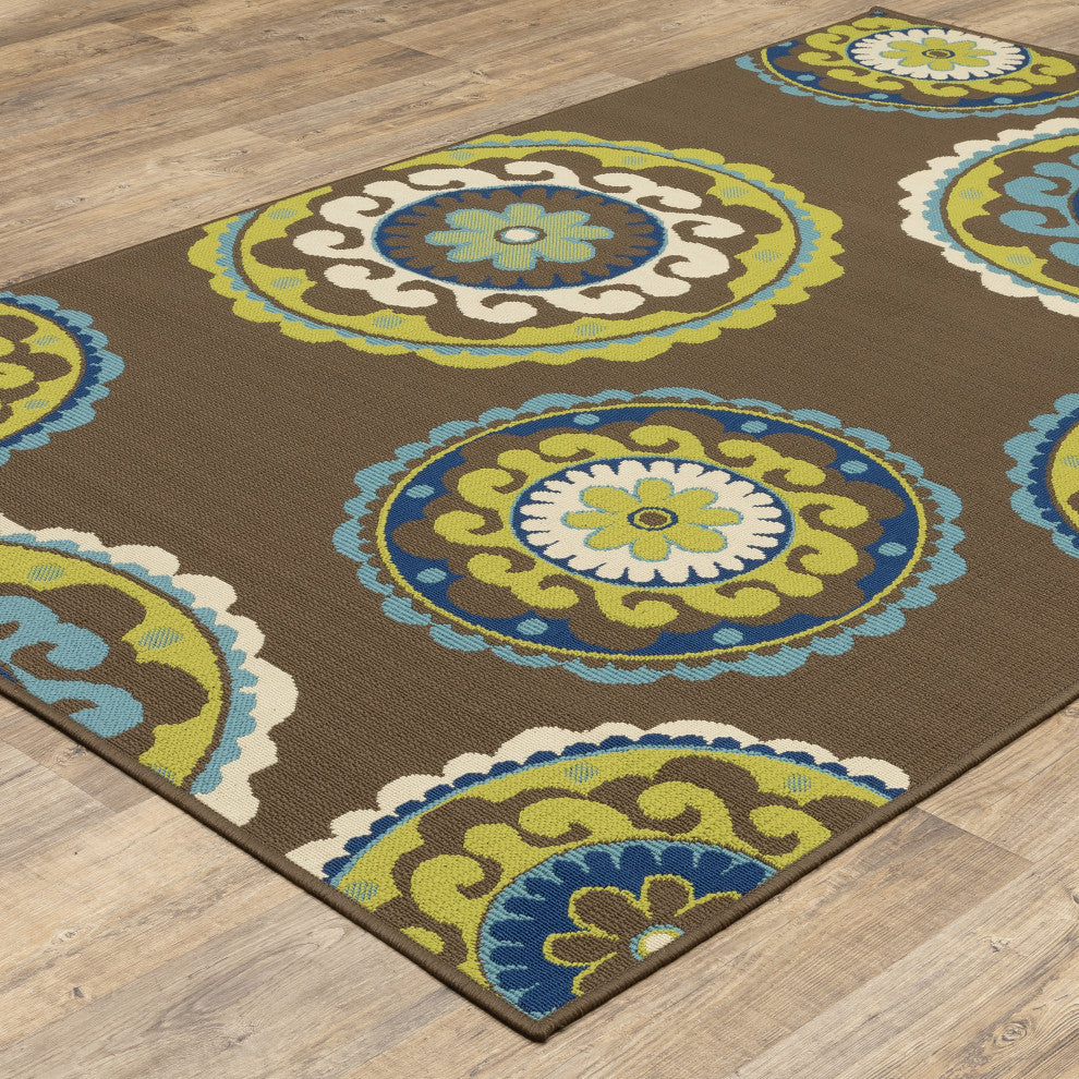 Oriental Weavers Caspian Brown/Green Medallion Indoor/Outdoor Rug 8'6"X13'