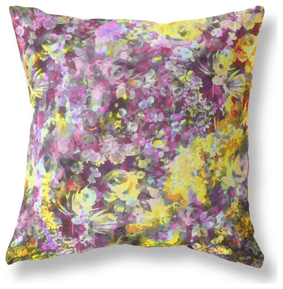 28" Purple Yellow Springtime Indoor Outdoor Throw Pillow