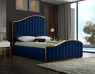 Jolie Black Velvet King Bed, Navy, King