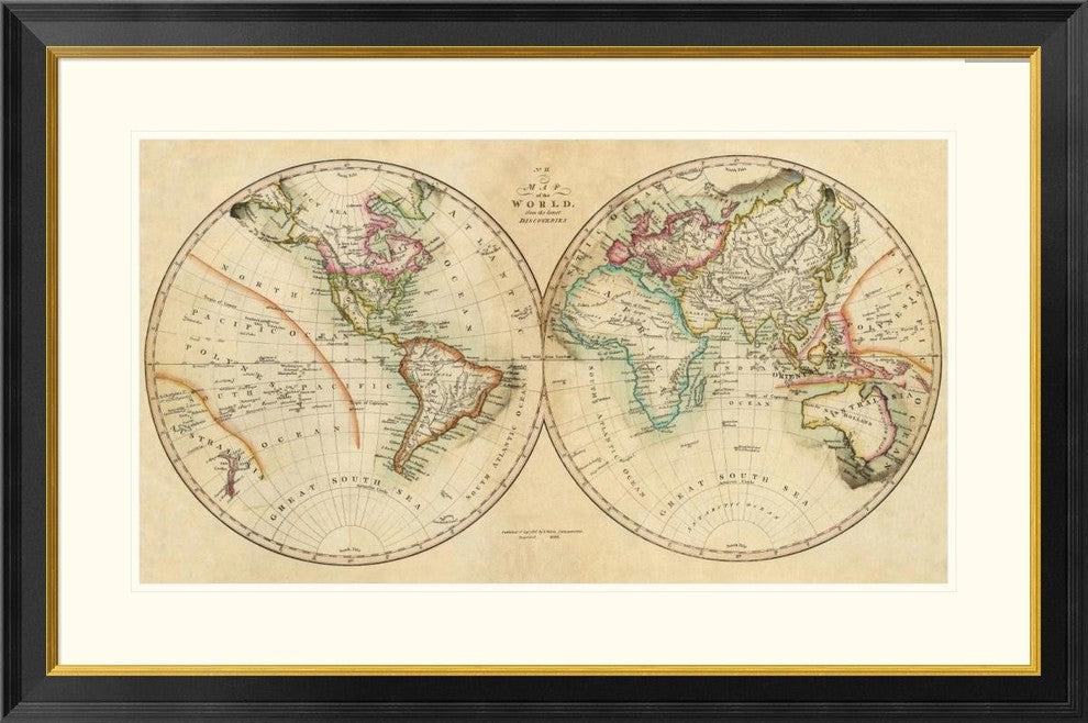 "Map of the World, 1820" Framed Digital Print by John Melish, 40x27"