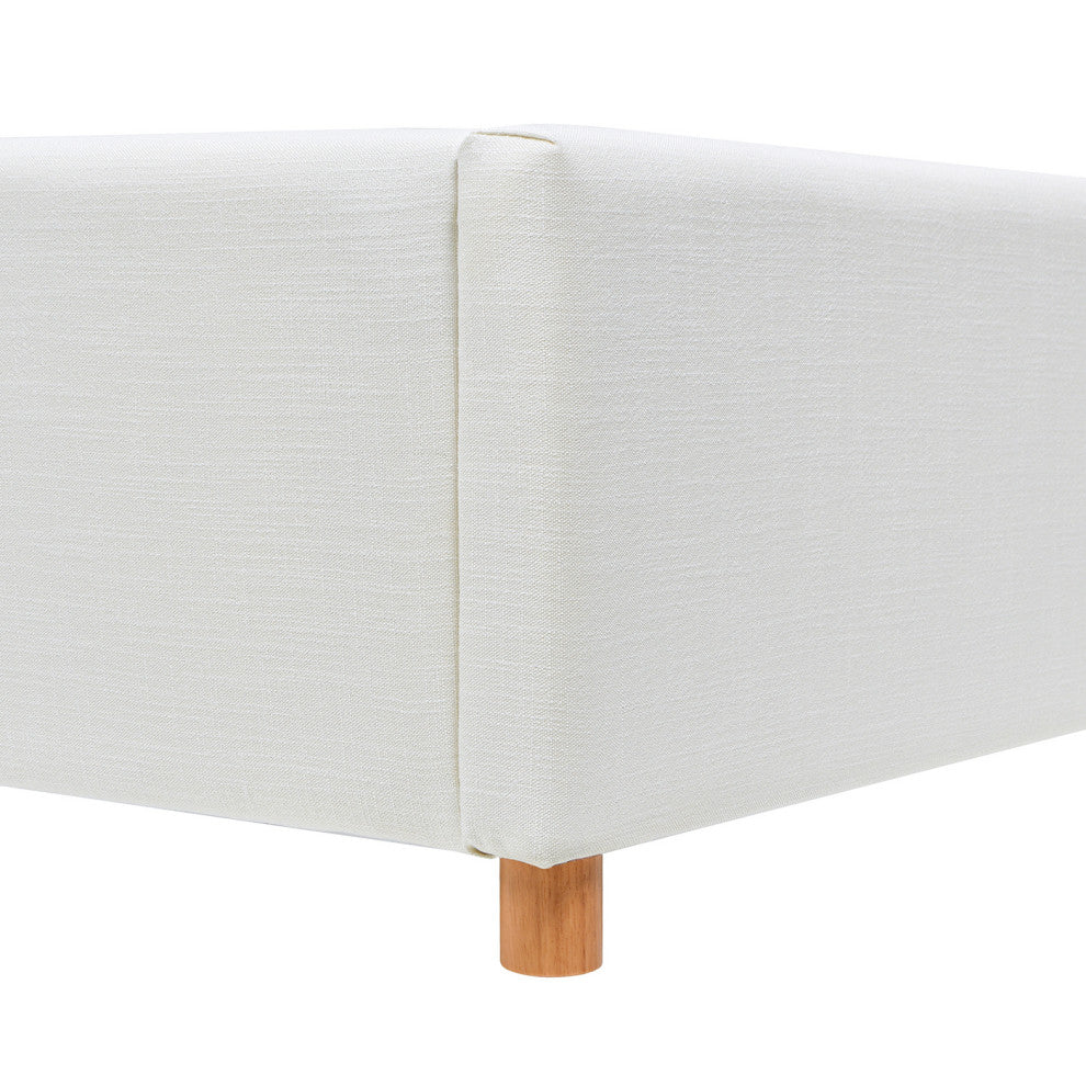 Miramar Cushion-Back Headboard Platform Bed Frame, Antique White Polyester, Queen