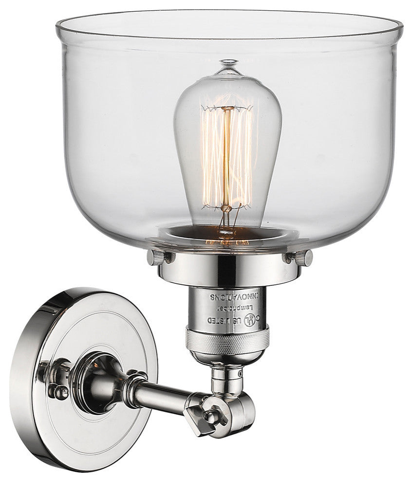 Large Bell 1-Light LED Sconce, Polished Nickel, Glass: Clear
