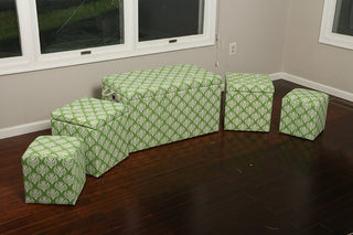 Cloth Storage Ottoman and Stool 3 Ottomans, 2 Stools Victorian Green and White