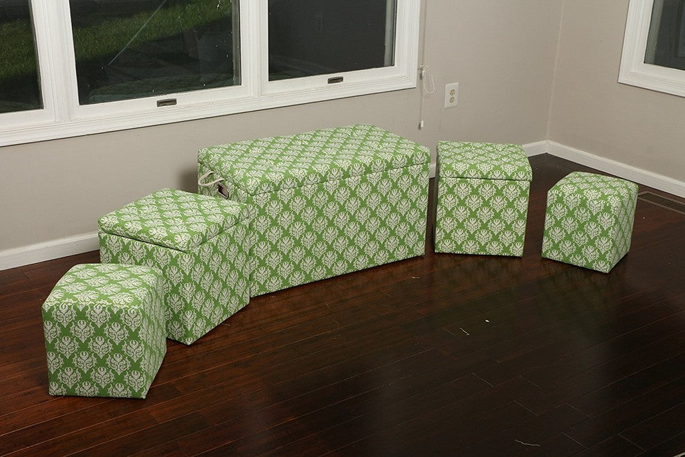 Cloth Storage Ottoman and Stool 3 Ottomans, 2 Stools Victorian Green and White