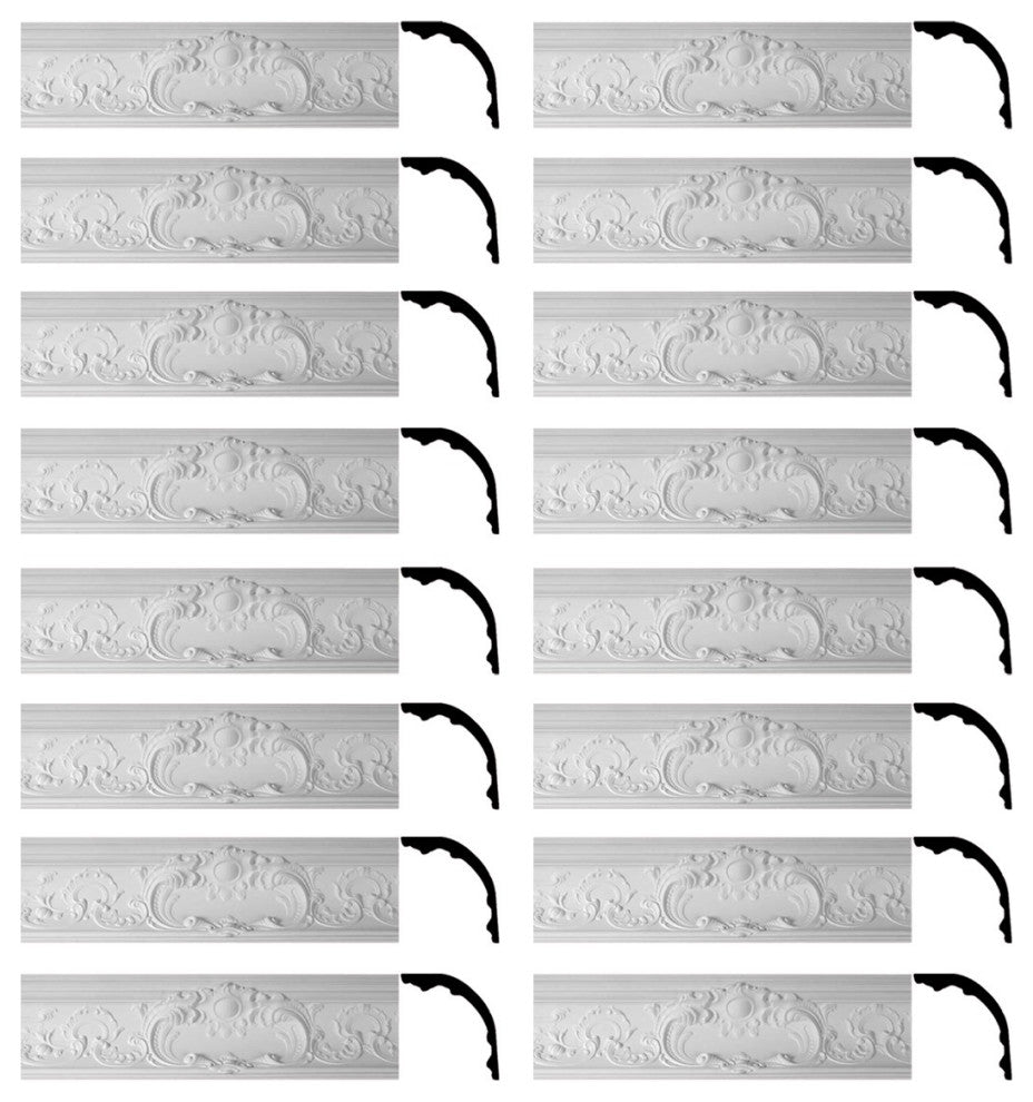 Cornice White Urethane Sidartha Ornate Design 16 Pieces Totaling 1250" Length