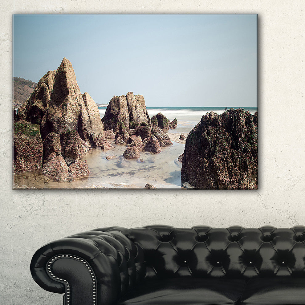"Large Rocks At Coast Panorama" Seashore Wall Art, 40"x20"