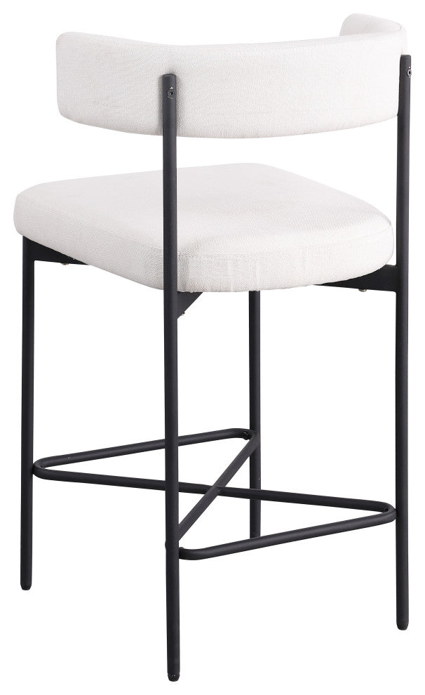 Rivage Durable Linen Textured Fabric Stool (Set of 2), Cream, Matte Black