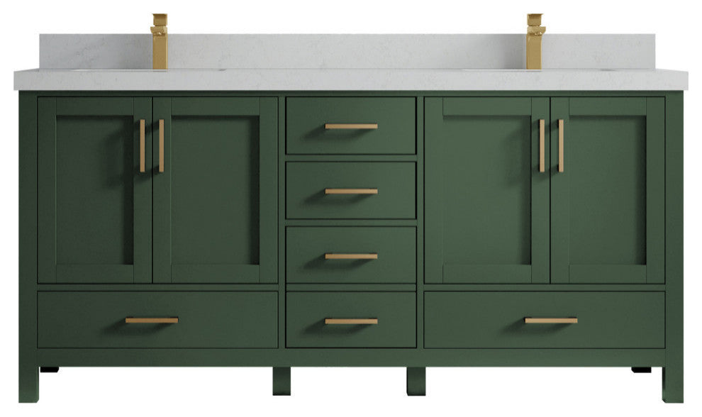 Malibu 72 Double Sink Bath Vanity in Lafayette Green 2" Carrara Quartz