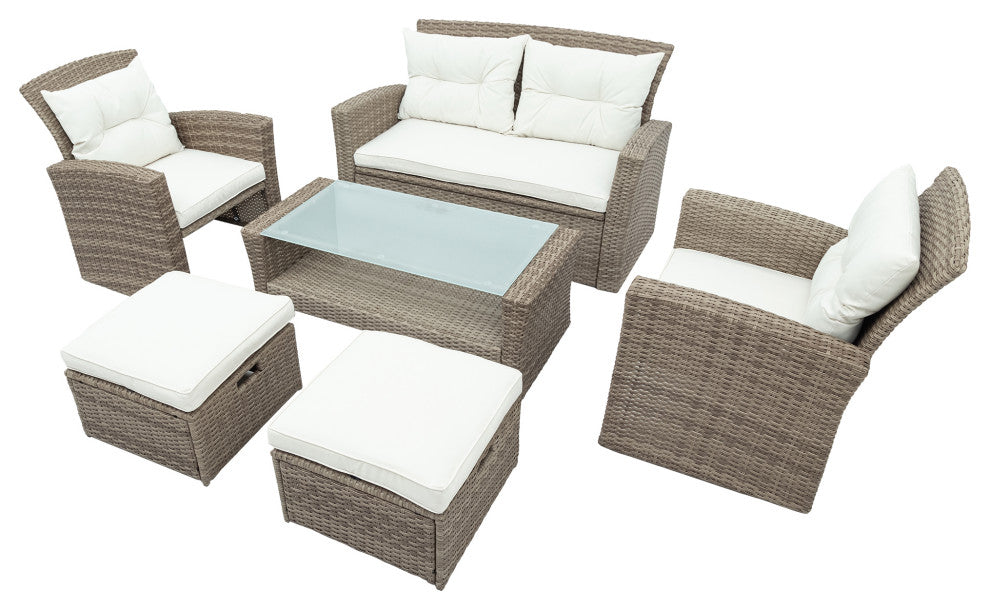 Gewnee Outdoor Conversation Set All Weather Wicker Sectional Sofa, Beige