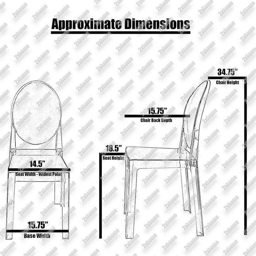 Set of 2 Larger Modern Ghost Style Plastic Side Chairs, Clear, Set of 2