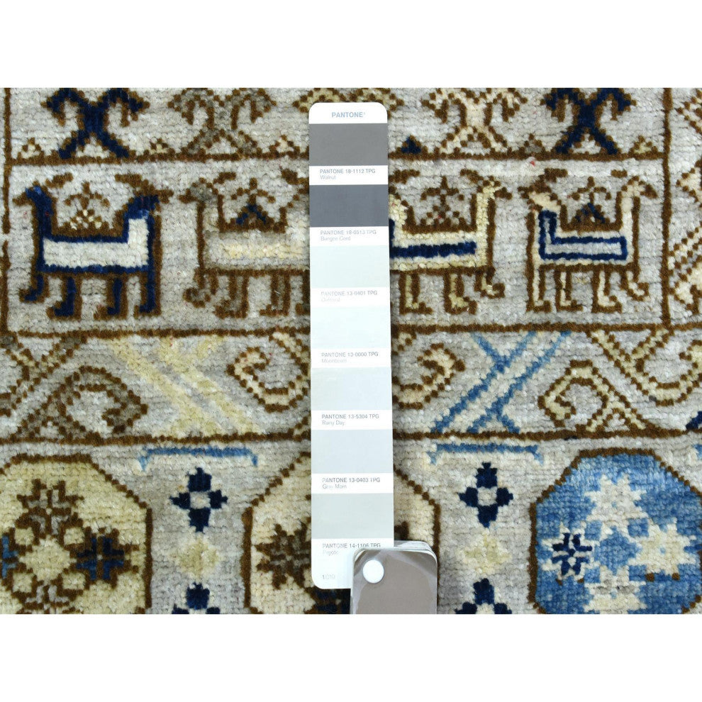 Light Gray, Hand Knotted Afghan Ersari Pure Wool Runner Rug, 2'10"x8'4"