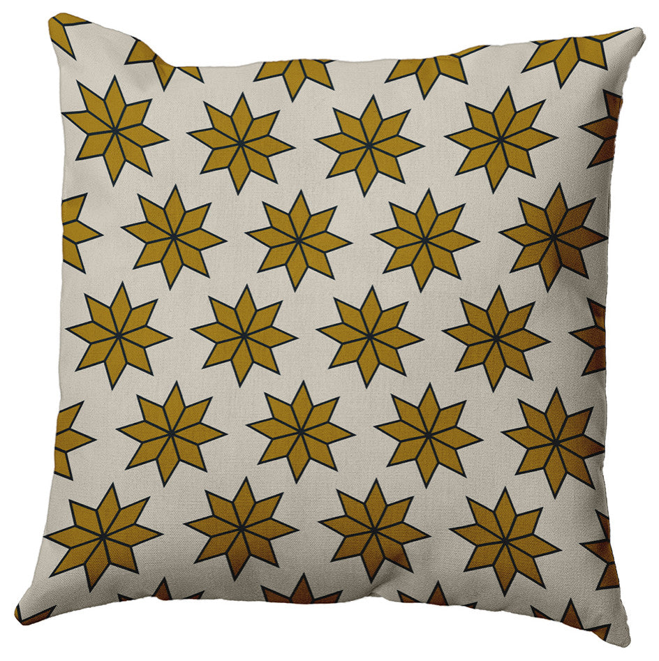 Gold Colored Christmas Stars Christmas Polyester Throw Pillow, 20"x20"