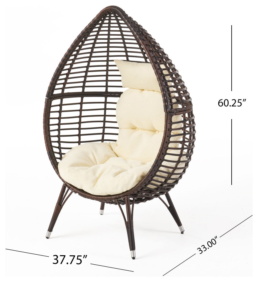 GDF Studio Dermot Teardrop Wicker Lounge Chair with Water Resistant Cushion