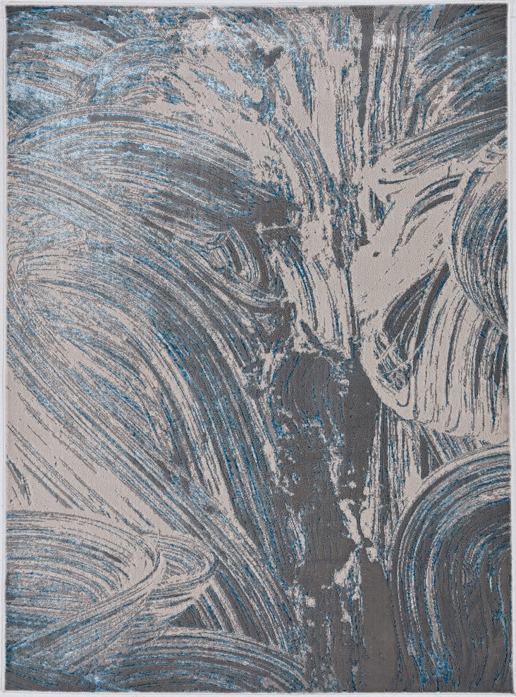 KAS Luna 7130 Silver/Blue Stroked Area Rug, 3'3"x4'11"