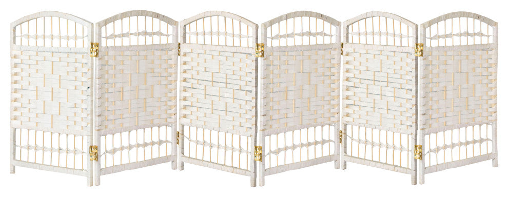 2 ft. Short Fiber Weave Room Divider White 6 Panels