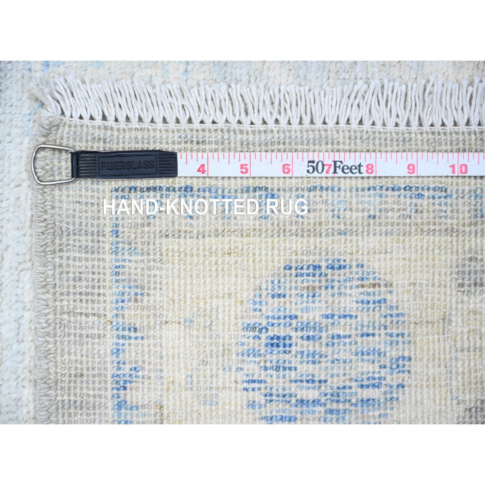 Gray Hand Knotted Washed Out Khotan Pomegranate Wool Runner Rug 3'11"x12'1"