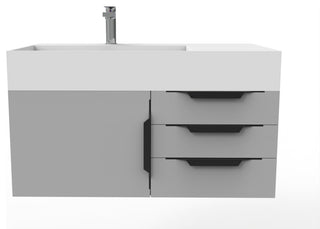 CastelloUSA Amazon 36" Wall Mount Vanity Set, Gray, White Top, Black Handles
