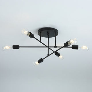 Modern Concise 6-Light Ceiling Light Sputnik Semi Flush Mount Light, Black
