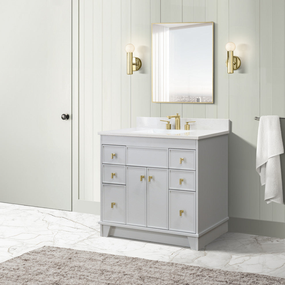 39" Single Sink Vanity, French Gray Finish With Engineered Stone Top