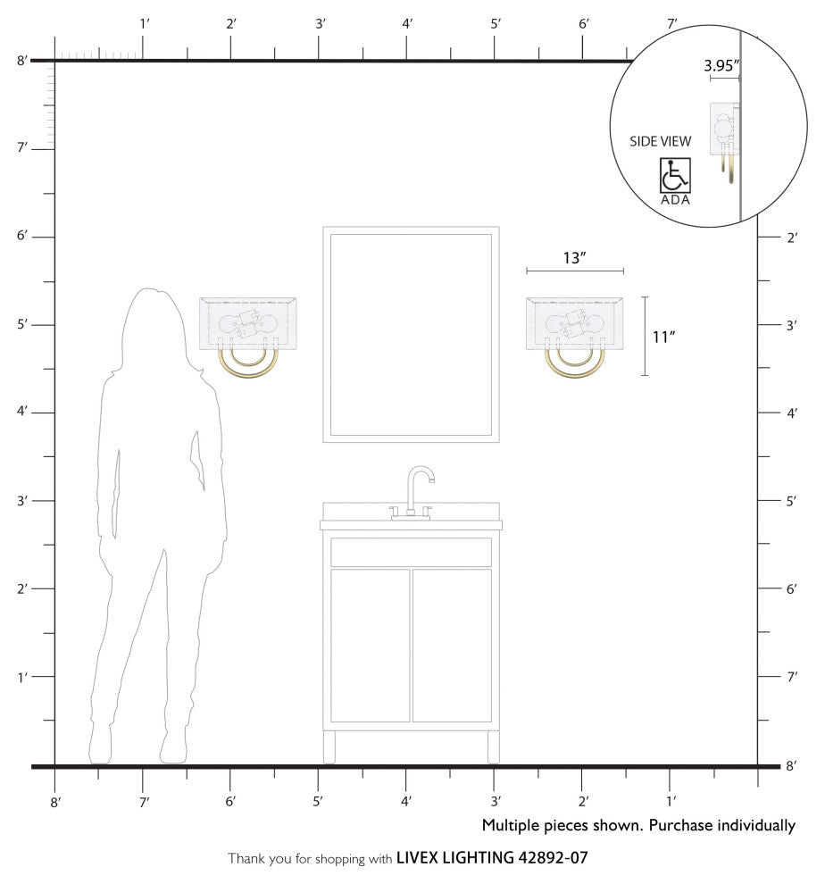 Stratton 2 Light Bronze ADA Sconce with Hand Crafted Off-White Fabric Shade