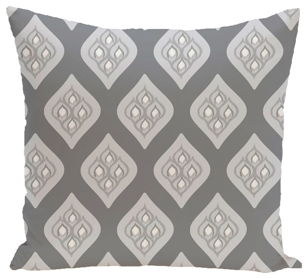 Tail Feathers Geometric Print Pillow, Steel Gray, 16"x16"