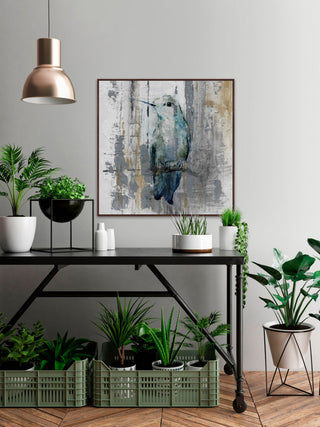 "Perching Grey" Floater Framed Painting Print on Canvas, 16"x16"