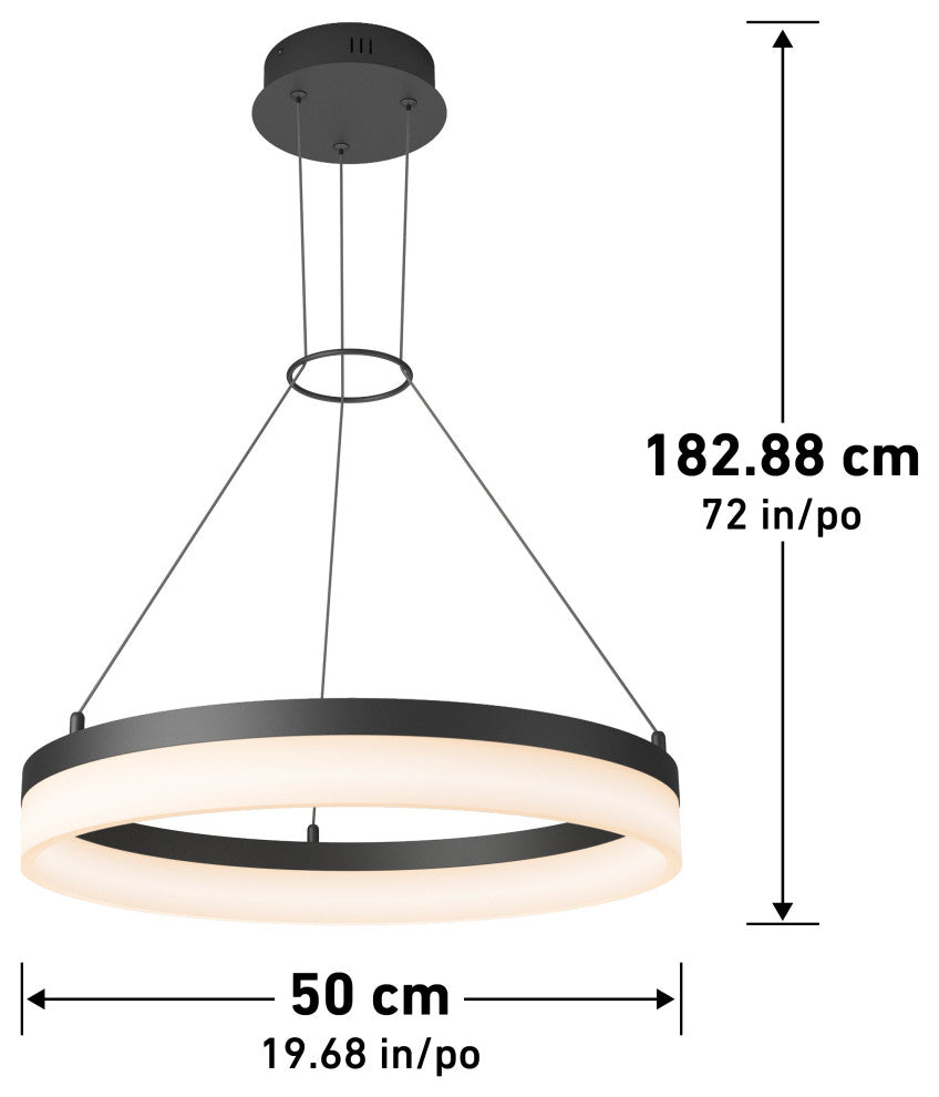 Artika Optical Ring LED Pendant Ceiling Light, Black - Multiple CCT
