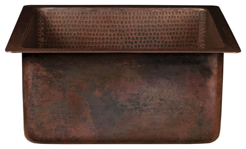 16" Square Hammered Copper Bar/Prep Sink With 3.5" Drain Opening