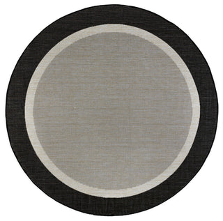 Dania Transitional Solid Border Black/Cream Round Indoor/Outdoor Area Rug, 5'