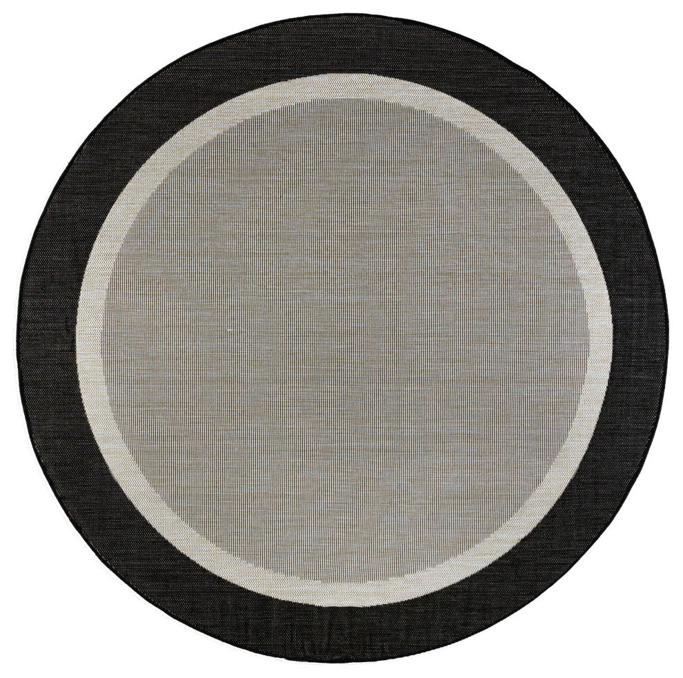 Dania Transitional Solid Border Black/Cream Round Indoor/Outdoor Area Rug, 5'