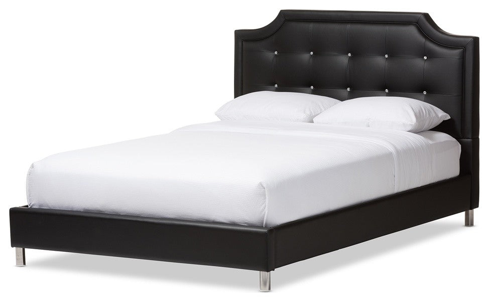Carlotta Black Modern Bed With Upholstered Headboard, Full Size