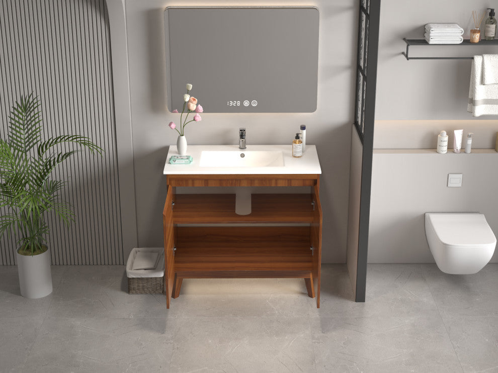 36" Modern Style Cherry Brown Zaren Single Sink Bathroom Vanity