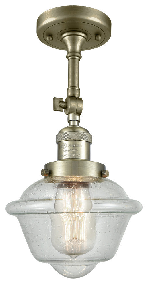 Small Oxford Semi-Flush Mount, Antique Brass, Glass: Seedy